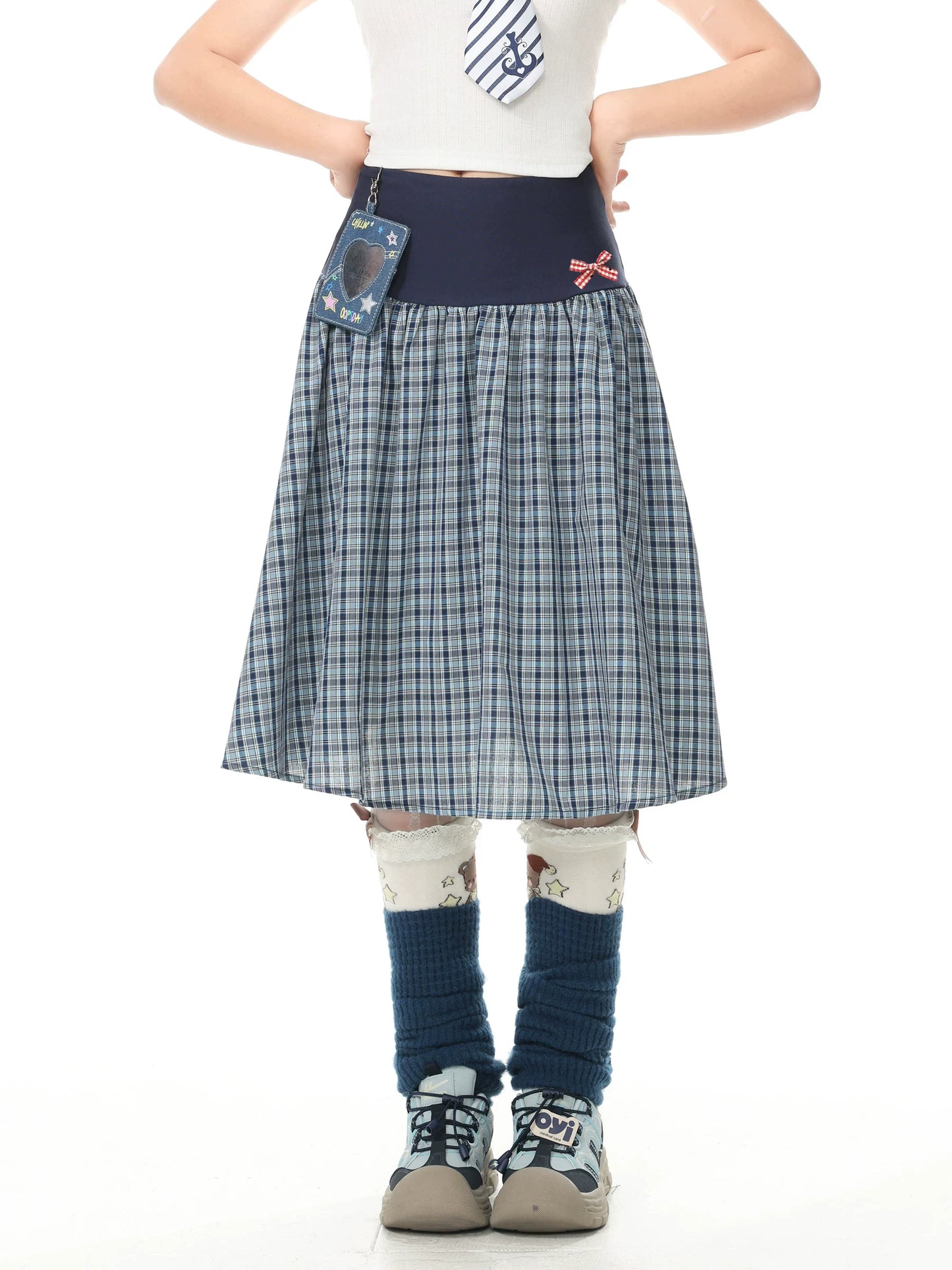 Languid Park Blue Ghost Park “Languid Park” Sweet & Cute Style Patterned Midi Skirt for Women, Summer Casual