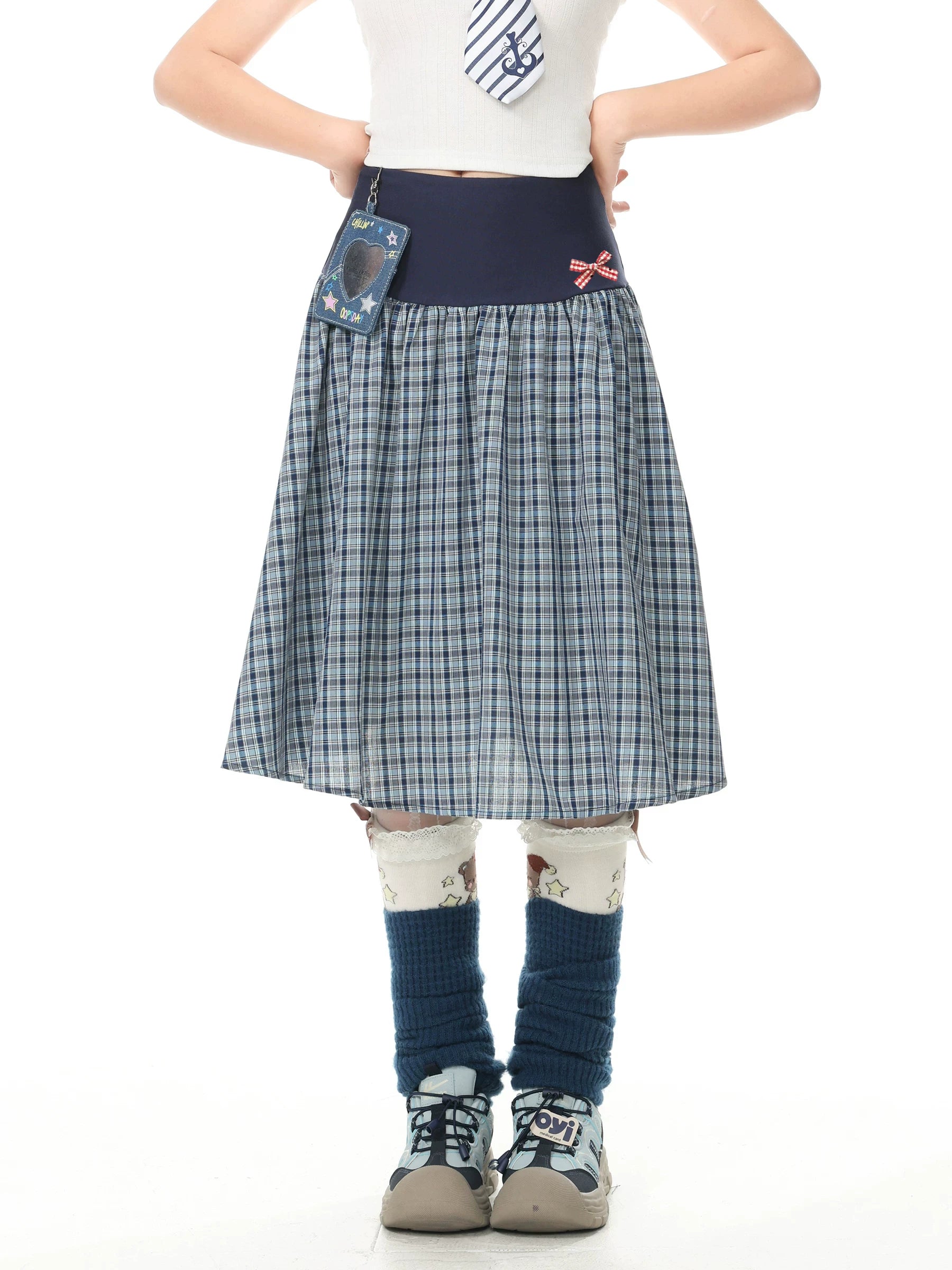 Languid Park Blue Ghost Park “Languid Park” Sweet & Cute Style Patterned Midi Skirt for Women, Summer Casual