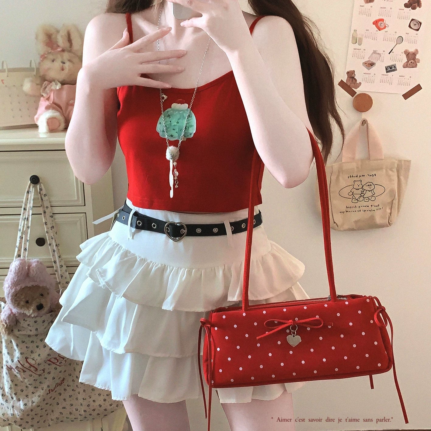 Last-Call Layered Skirt Sweet High-Waist Heart Belt Puff Cake Skirt *f