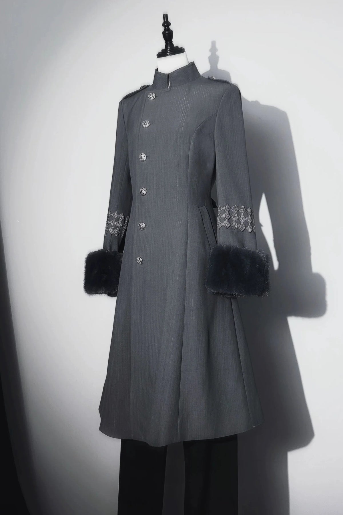 Gothic Lolita Coat + Cape + Cross Collar Gray ［Hairy Coat］