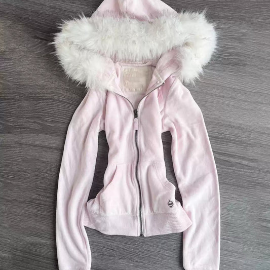 Y2K Pink Hooded Zipper Jacket