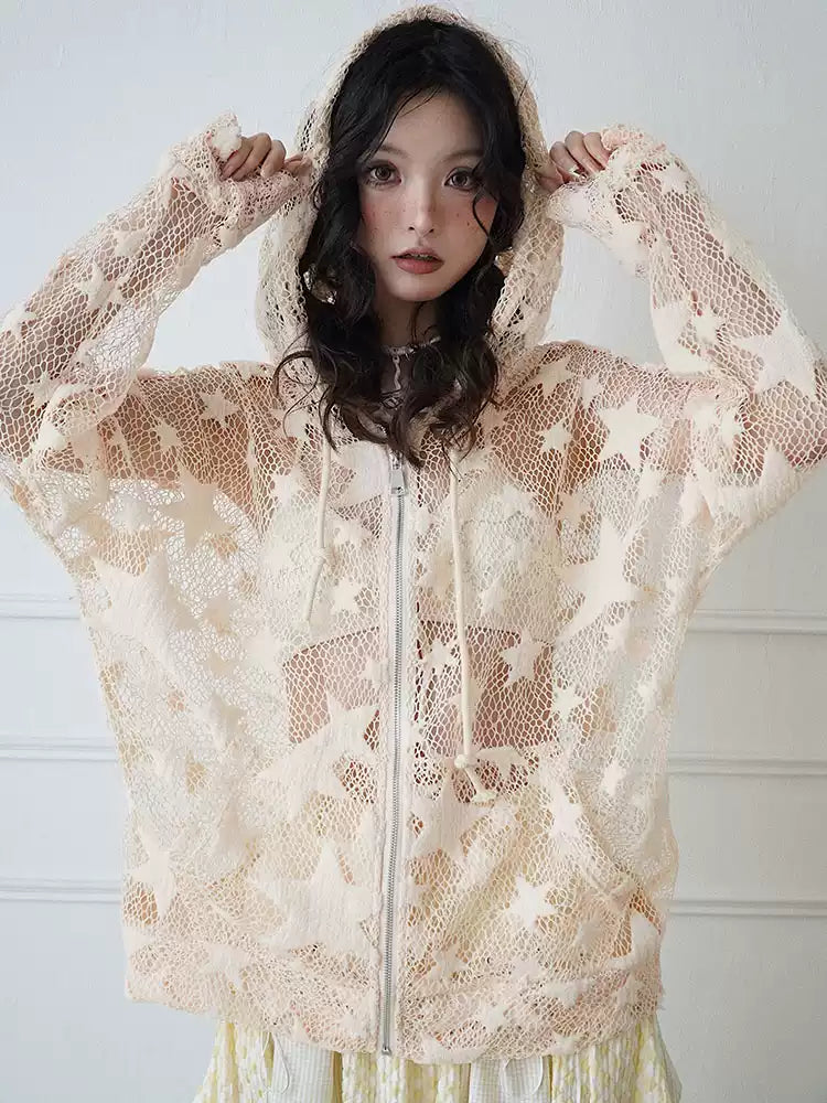 Star Fragments mesh hollow cardigan