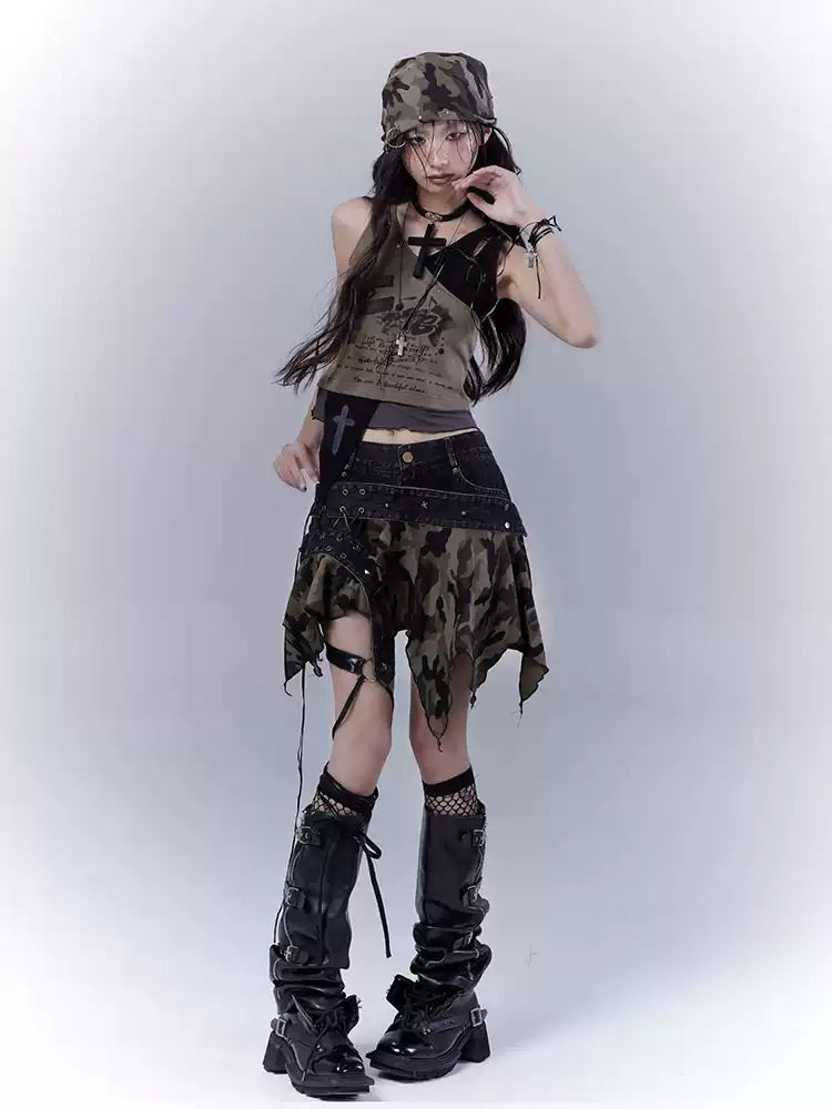 Grunge Wasteland Slim Printed Vest Top