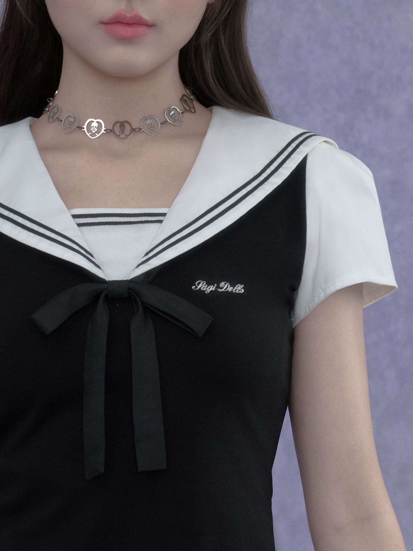 SagiDolls Girls’ Sweet & Spicy Y2K College Style Black-and-White Sailor Collar Top Fitted Flattering Slimming Versatile for Summer