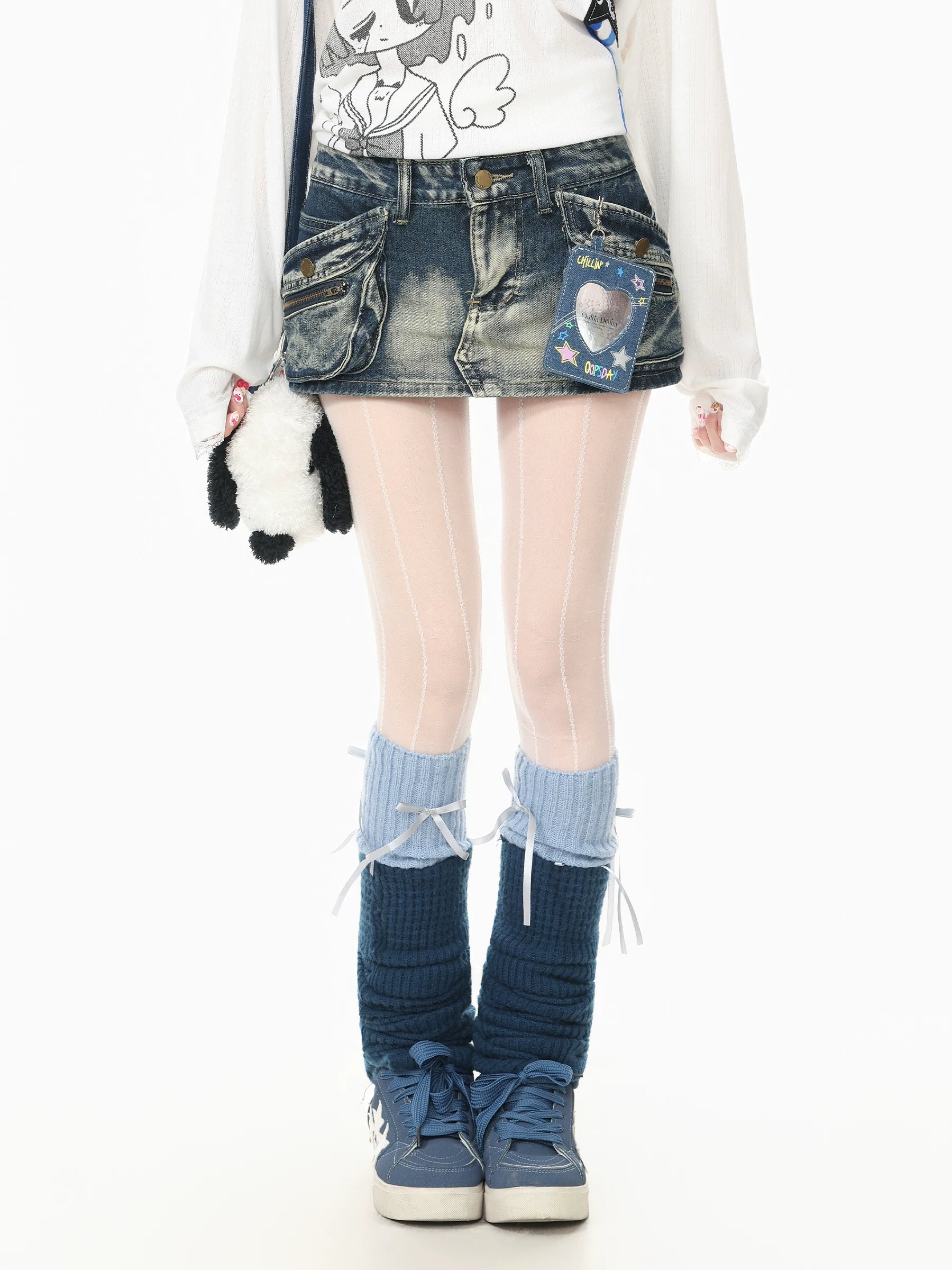 Blue Ghost Park Languid Park Vintage Distressed Denim Mini Skirt for Women Summer Sexy Bodycon Skirt