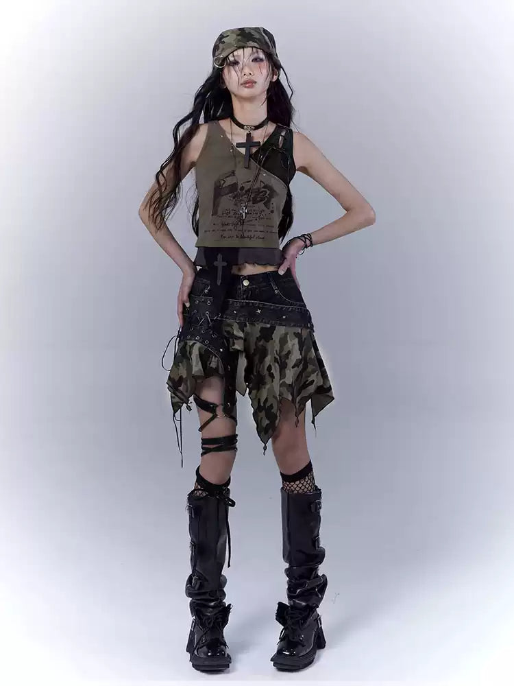camouflage hottie strap denim skirt