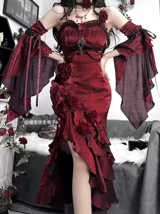 Burgundy Rose Fishtail Dress