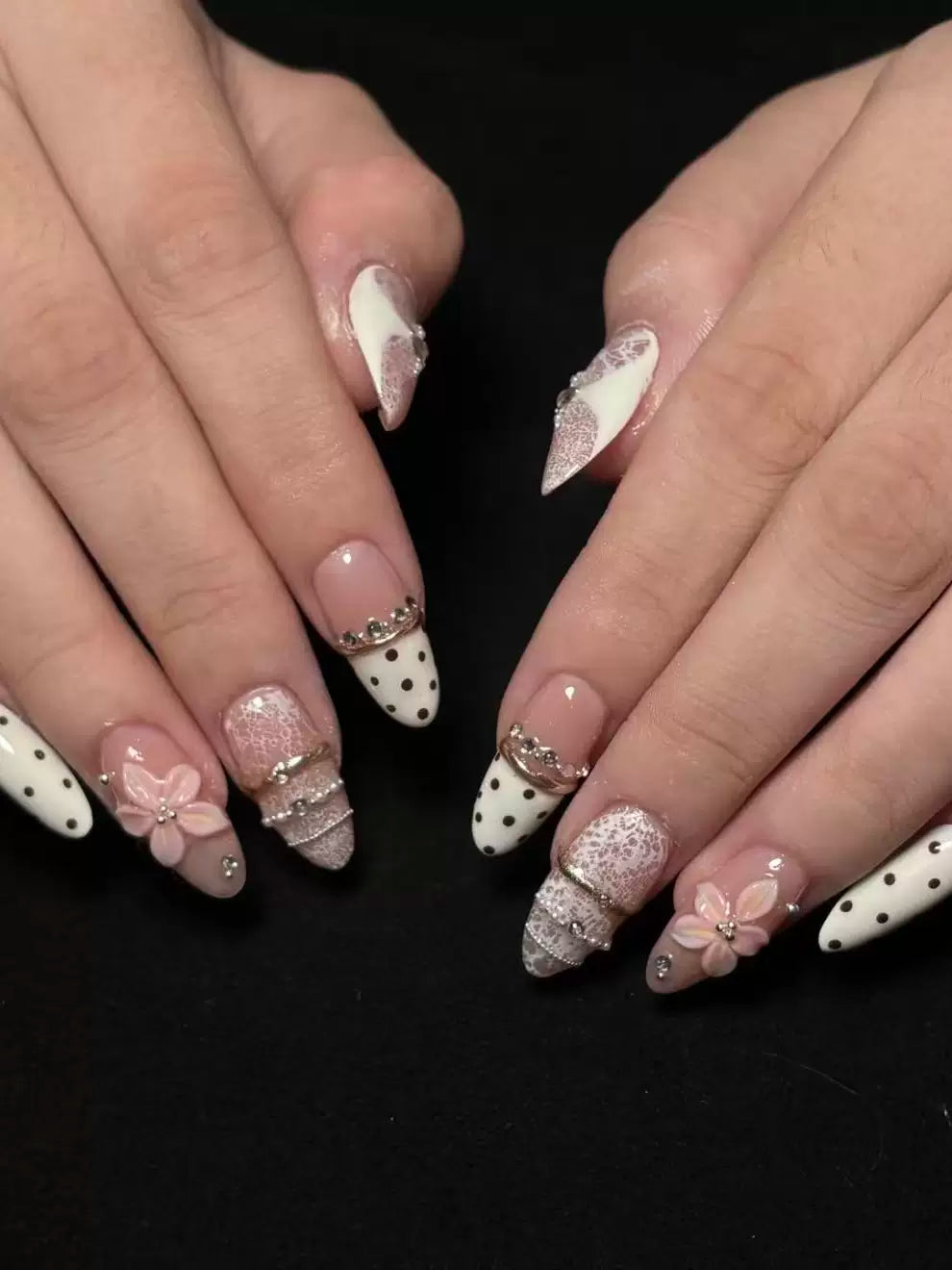 Milky White Polka Dot Press-On Nails | Coquette 3D French Nails