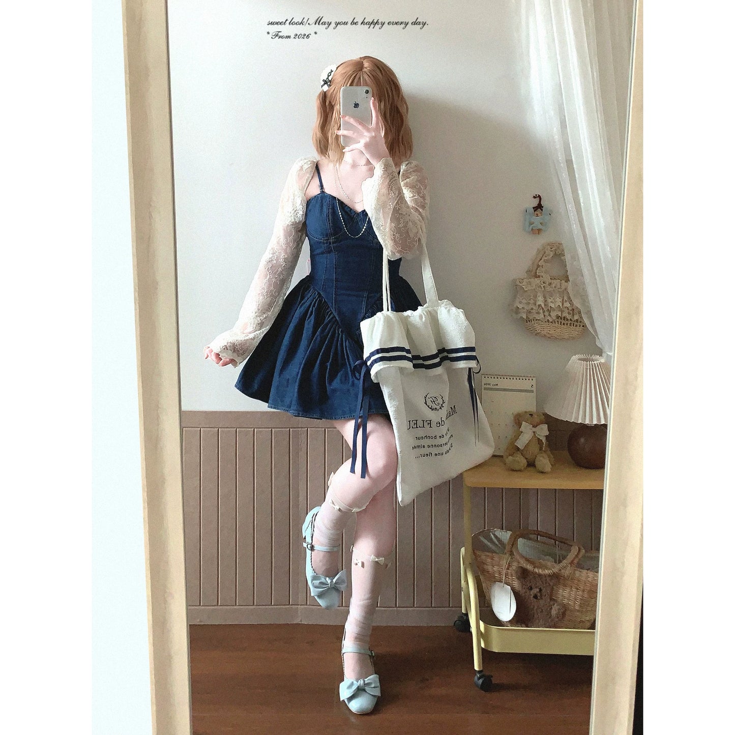 Last-Chance yxt* American Hot Girl Sweet-and-Spicy Denim Fitted Waist Flared Sundress Dress