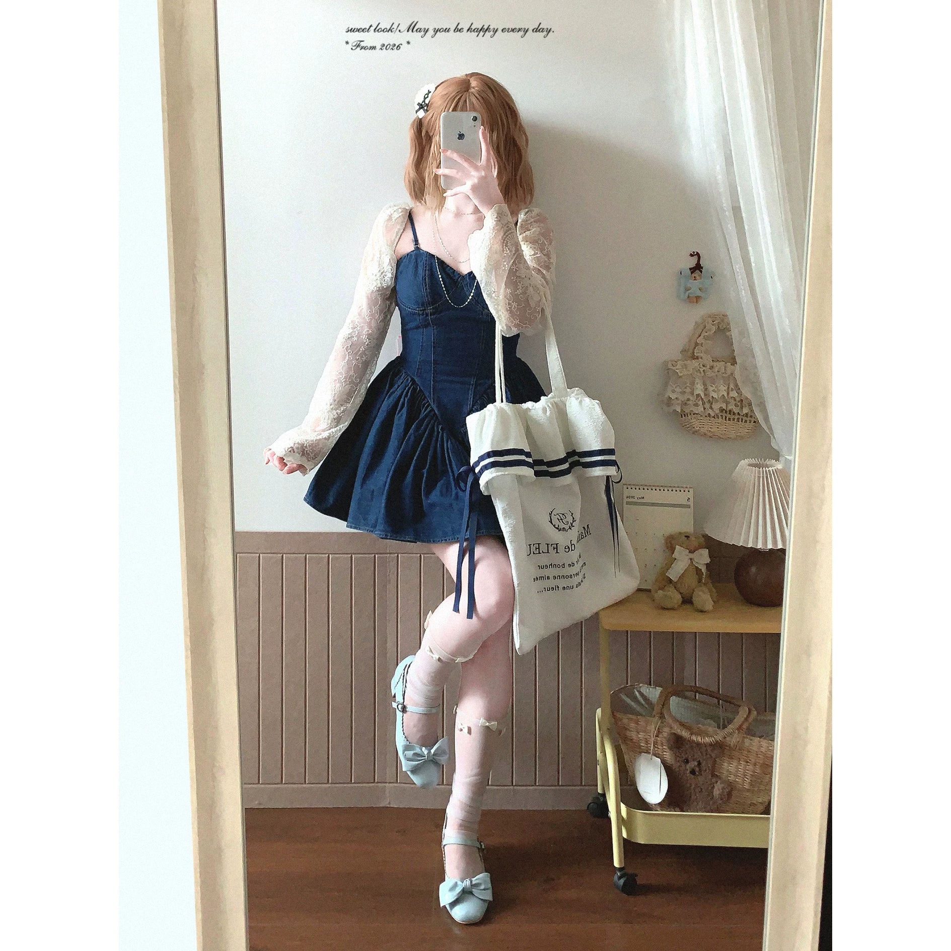 Last-Chance yxt* American Hot Girl Sweet-and-Spicy Denim Fitted Waist Flared Sundress Dress