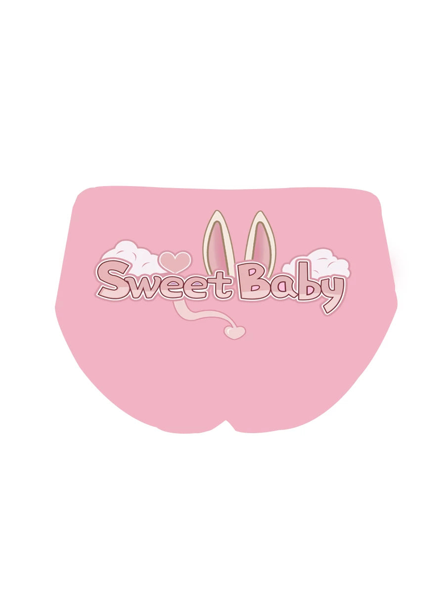 Original Cute Bunny Print Ice Silk Underwear with Pure Cotton Gusset Seamless Stretch Triangle Panties for Girls Japanese-Style Sexy Comfort