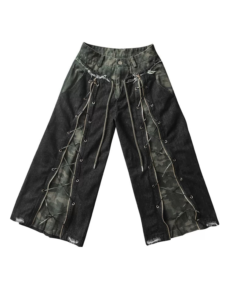Camouflage Distressed Cropped Pants + Scarf