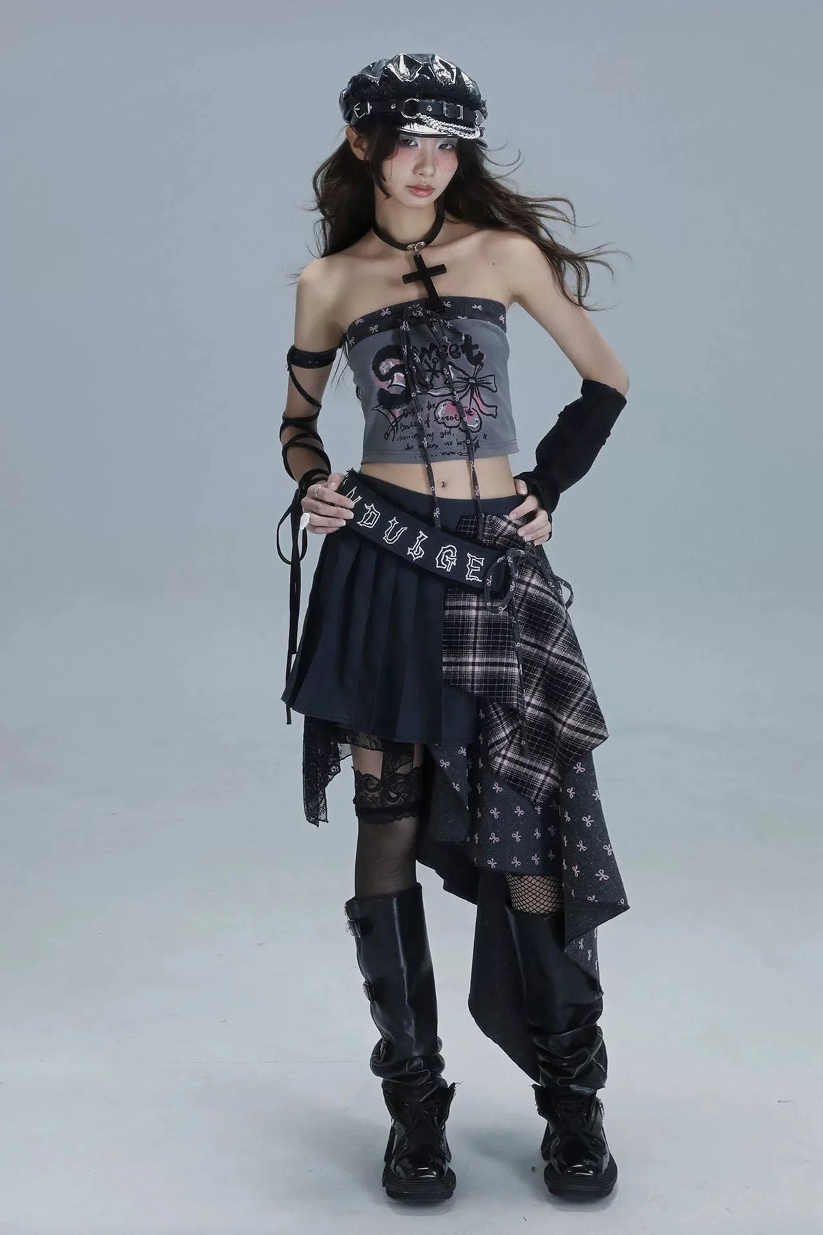 Check Patchwork Asymmetrical Skirt