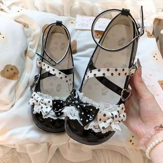 Cat-Claw Statement Heels【Polka Dot Meow Meow Mid-Heel】Cute, Versatile, Lolita-Style, Elegant Student Girl, Loli Vibe