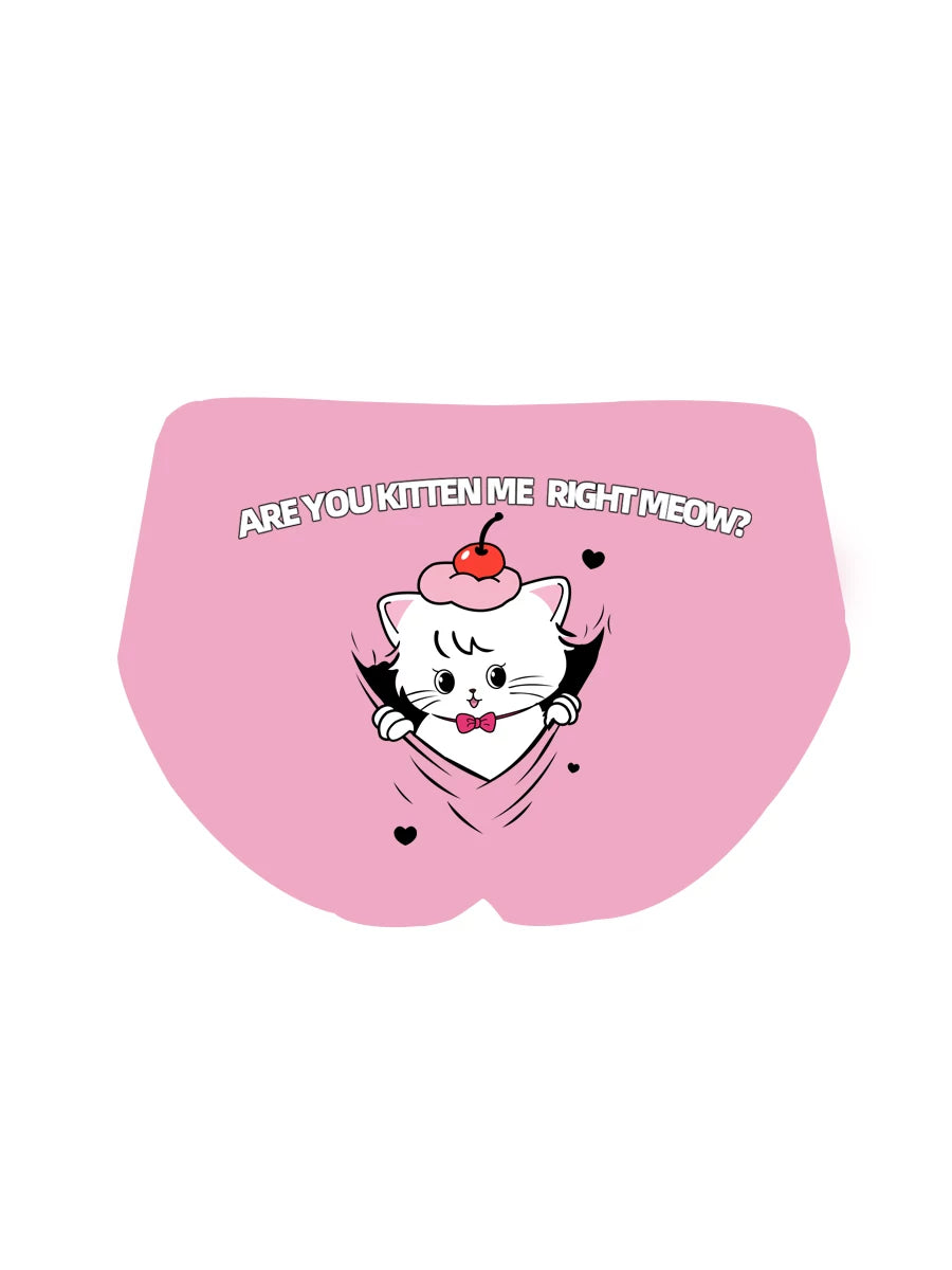 Original Design Cute Cat Women’s Ice-Silk Underwear with Pure Cotton Gusset, Hip-Hugging Thin Fit, Boutique Seamless Peach-Butt Cool Feel