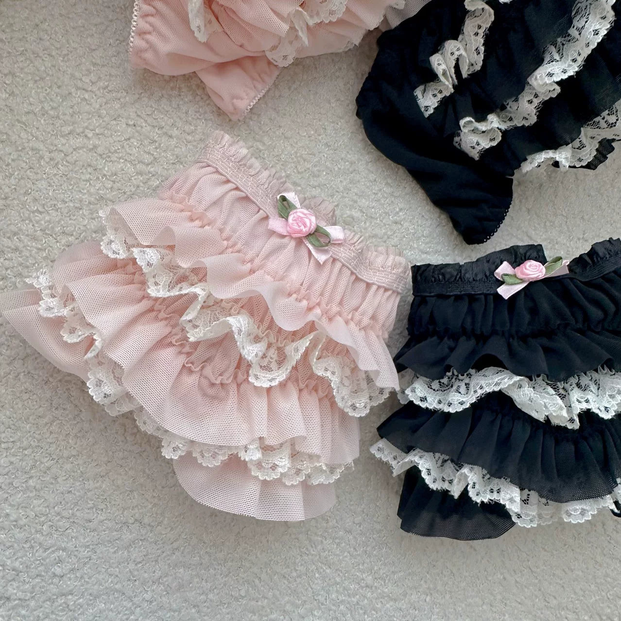 2026 New Japanese-Style Cute Soft Mini Cake Bra & Panty Set with Bow, Lightweight Layered Lace Underwear Skirt