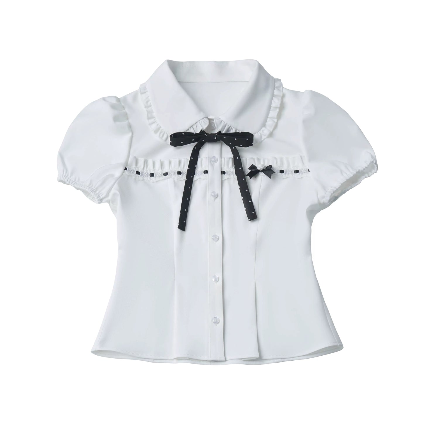 【Rose Poetry Collection】 Holiday Waist-Defining Black-and-White Color-Block Polka Dot Lace Hem Skirt, Korean Style for a Slimming Look