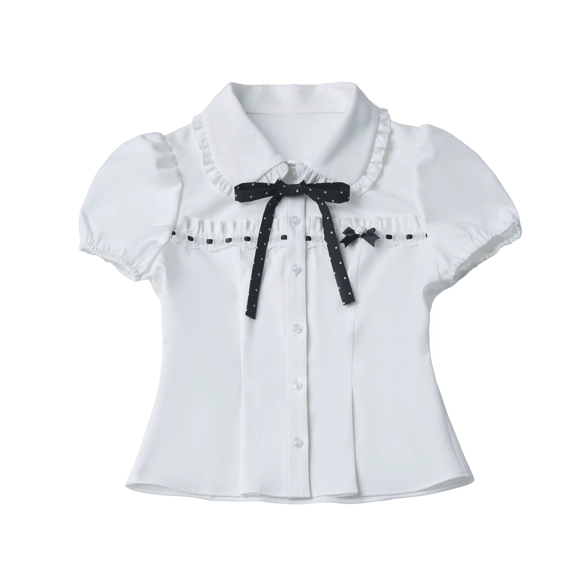 【Rose Poetry Collection】 Holiday Waist-Defining Black-and-White Color-Block Polka Dot Lace Hem Skirt, Korean Style for a Slimming Look