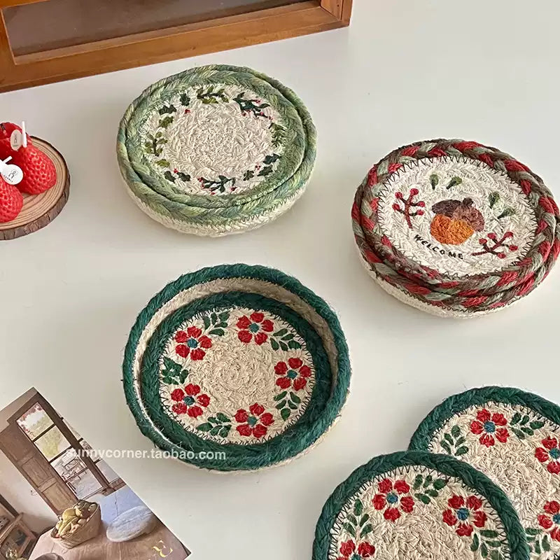 Retro hand-woven jute absorbent coaster