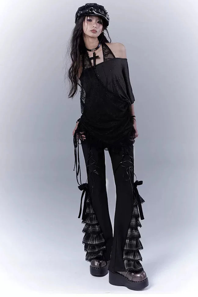 Check Lace Slimming Pants