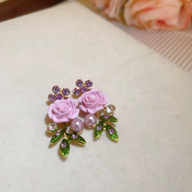 Pearl Collar Necklace with Pink Flowers for Women, Bold Statement Neckwear, 2026 New Fashion Accessory - Purple Flower Pearl Stud Earrings