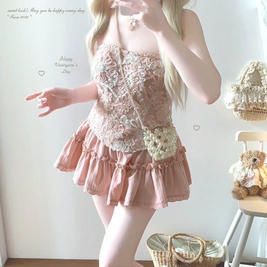 Vintage 3D Floral Tulle Cami Top | Romantic Fitted Coquette Bralette-Inspired Top