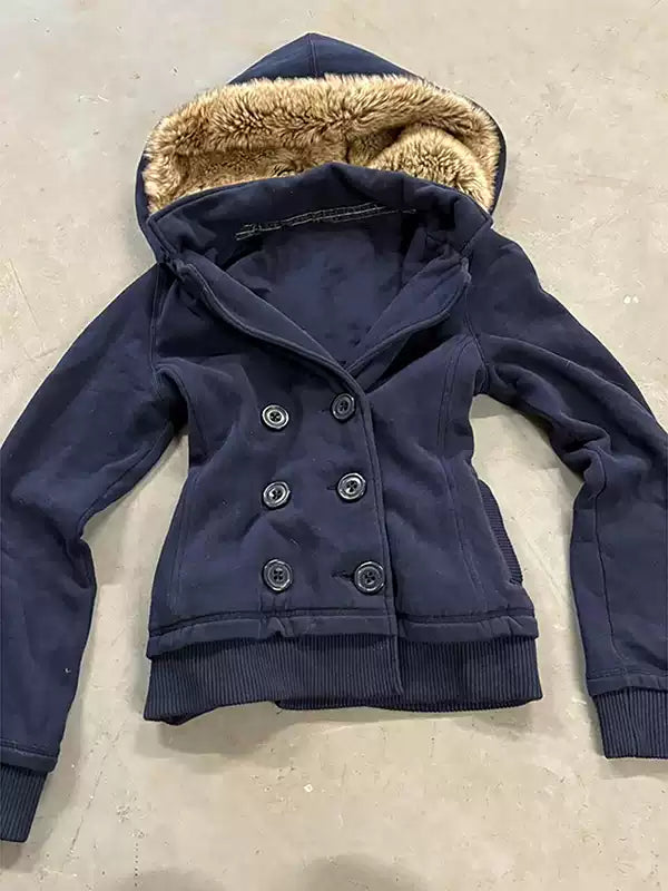 Blue velvet hooded sweatshirt jacket