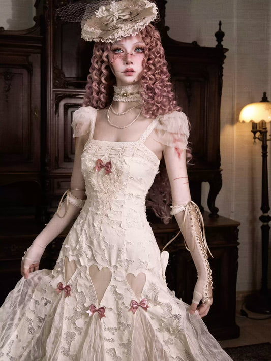 Pure Cotton Love Bow Hollow Lace Suspender Dress