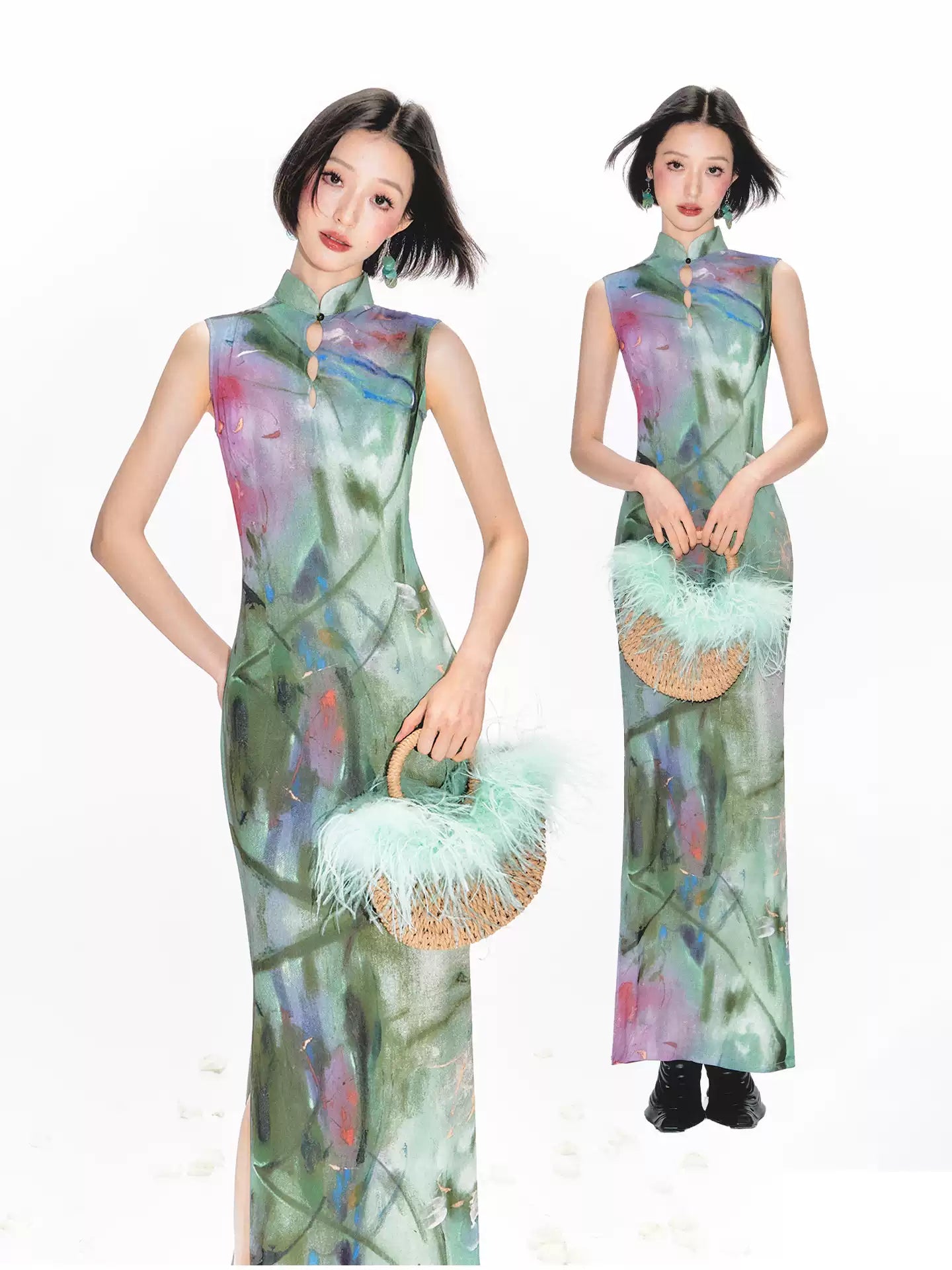 Green Hollow Cheongsam Dress