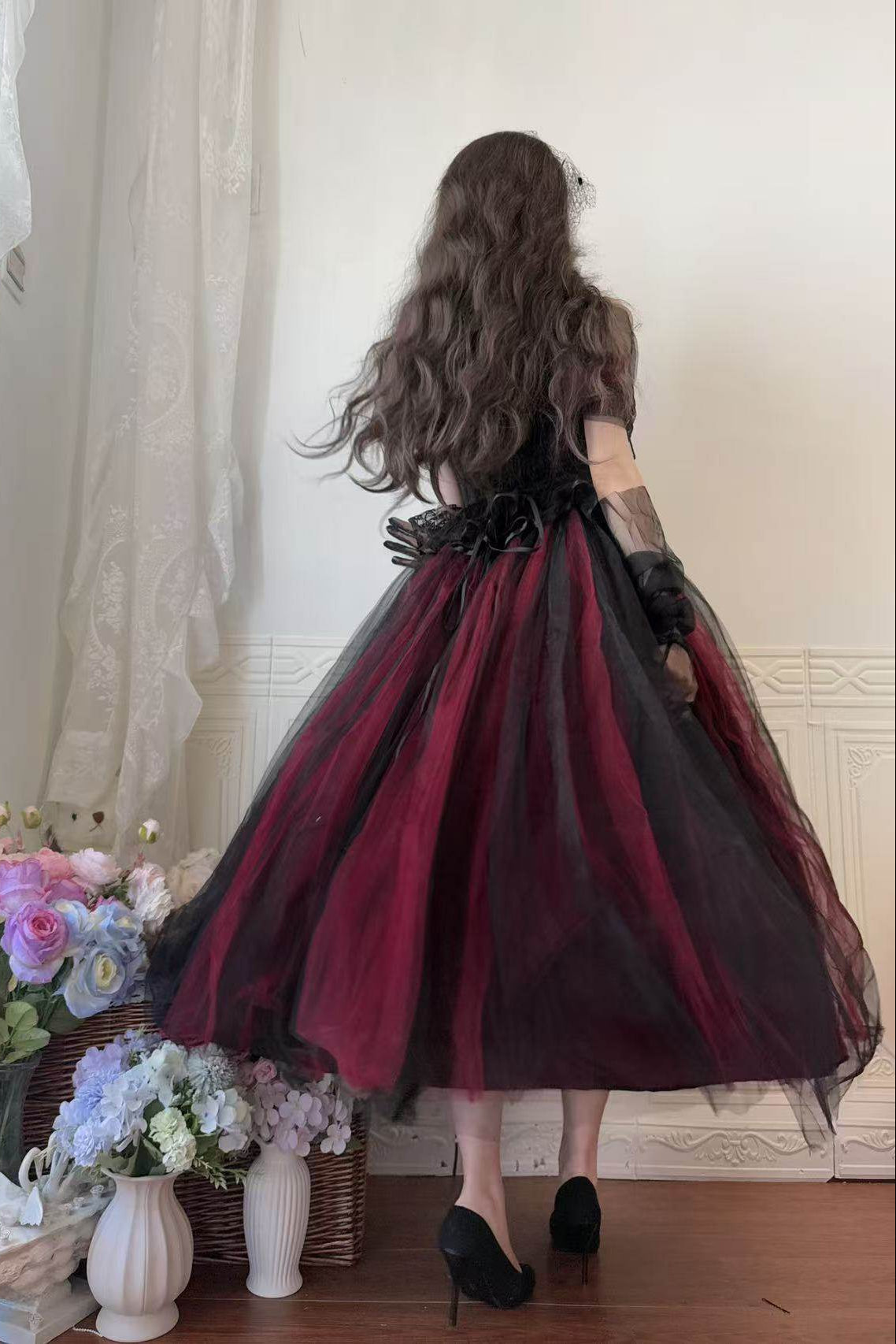Dark Elegant Tulle Dress + Hat