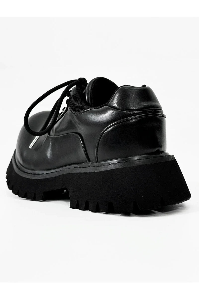 Chunky Black Leather Lug Sole Derby Shoes