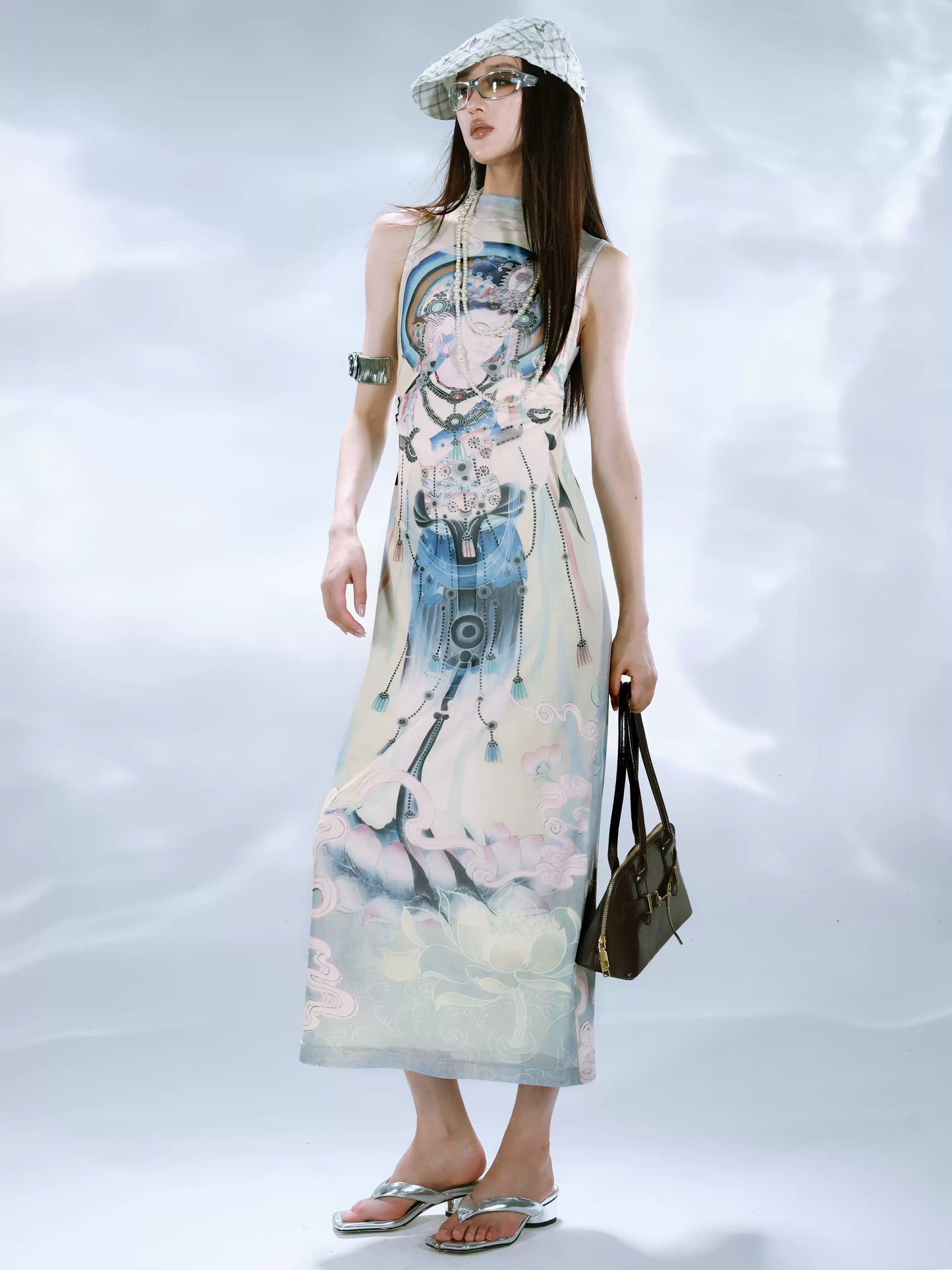 Chinese Art Mesh Cheongsam Dress