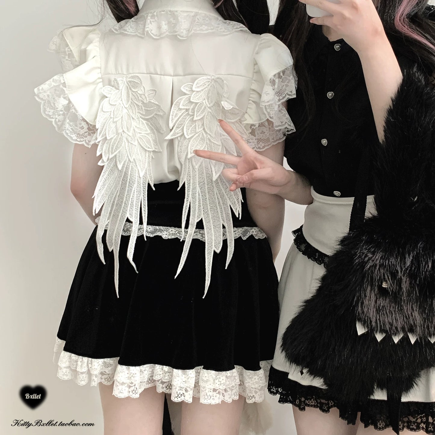 KittyBxllet Original “Angel’s Wings” Ruffle-Style Elegant Lace Peter Pan Collar Flutter-Sleeve Blouse