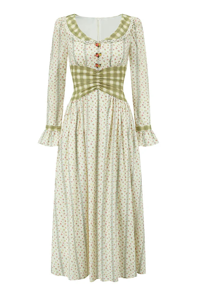 Retro Lace Maid Floral Cotton Dress