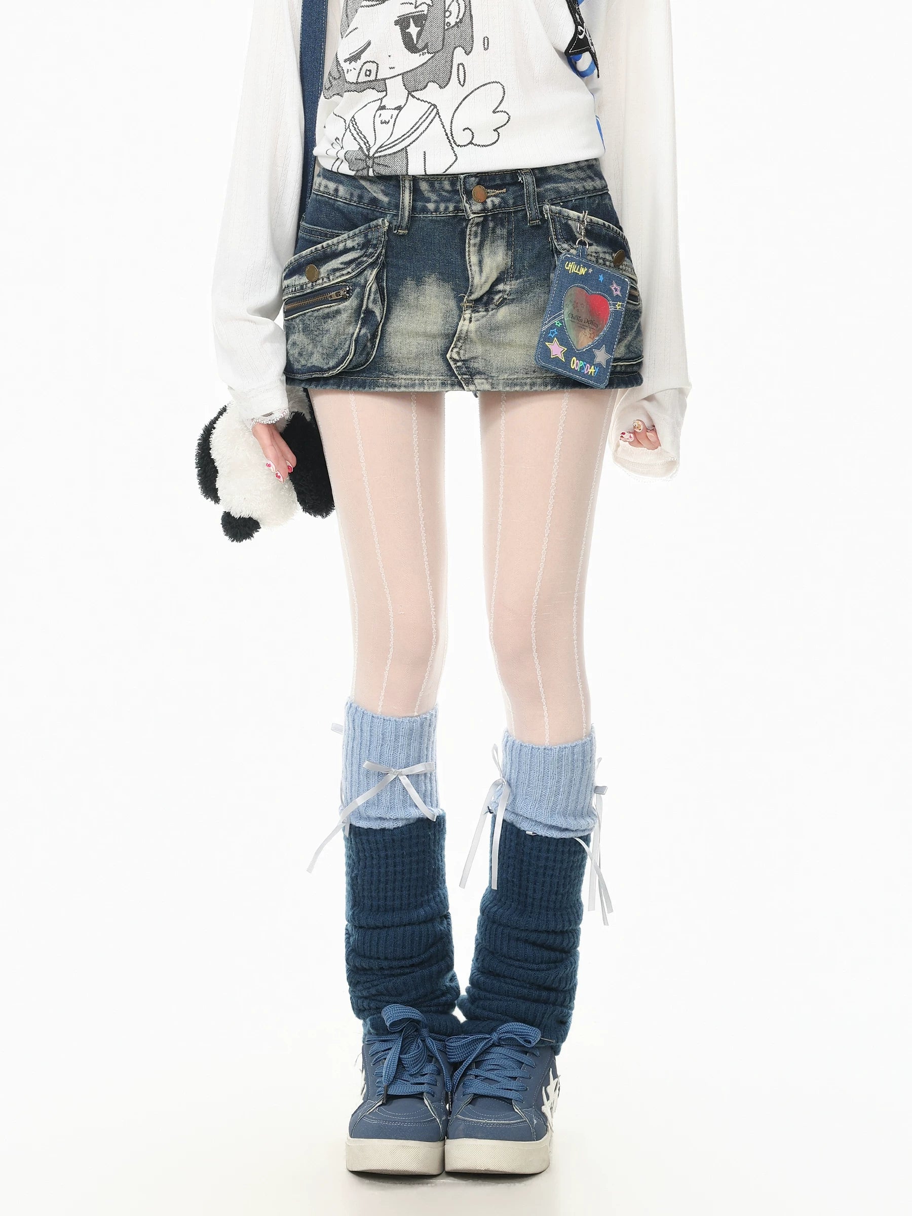 Blue Ghost Park Languid Park Vintage Distressed Denim Mini Skirt for Women Summer Sexy Bodycon Skirt