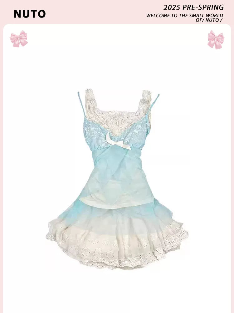 Mint Fresh Pure Lace Cutout Floral Lace-Trim Camisole Dress 2025 Spring New Retro Dress