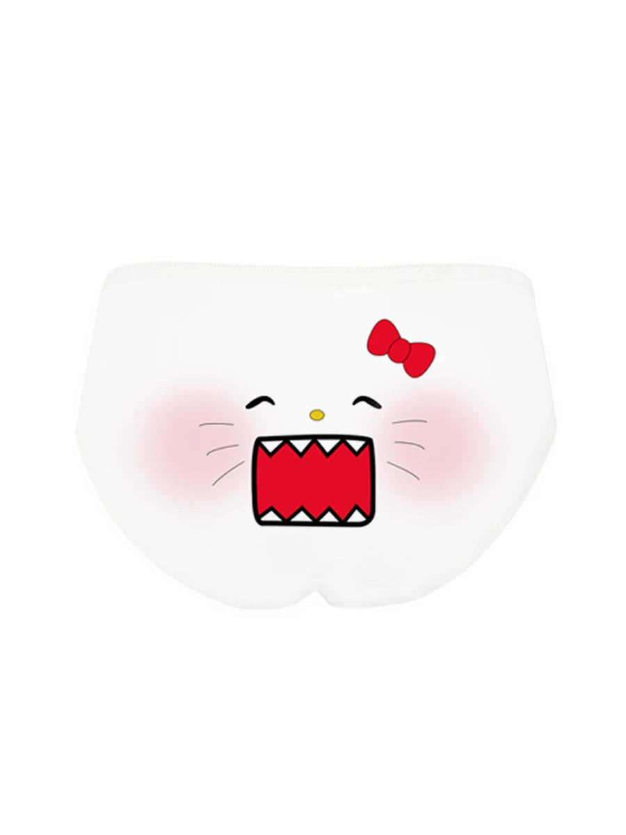 Cute Pure-Yet-Playful Ice-Silk Panties for Girls — Mischievous Cat Cartoon Mid-Low Rise Full-Cover Triangle Thong, Lightweight