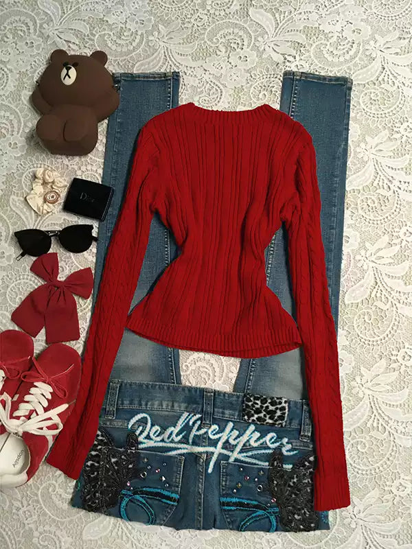 blue retro twist sweater