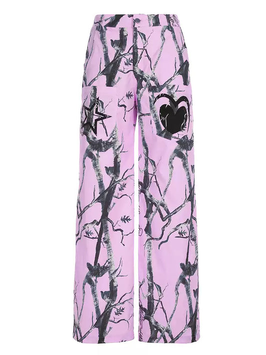 Street pink graffiti niche versatile wide leg pants