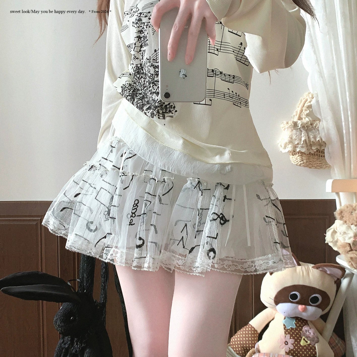 Sleepingdoll Handmade Satin Ribbon Butterfly Bow Music Note Lace Tulle Cake Skirt Half Skirt
