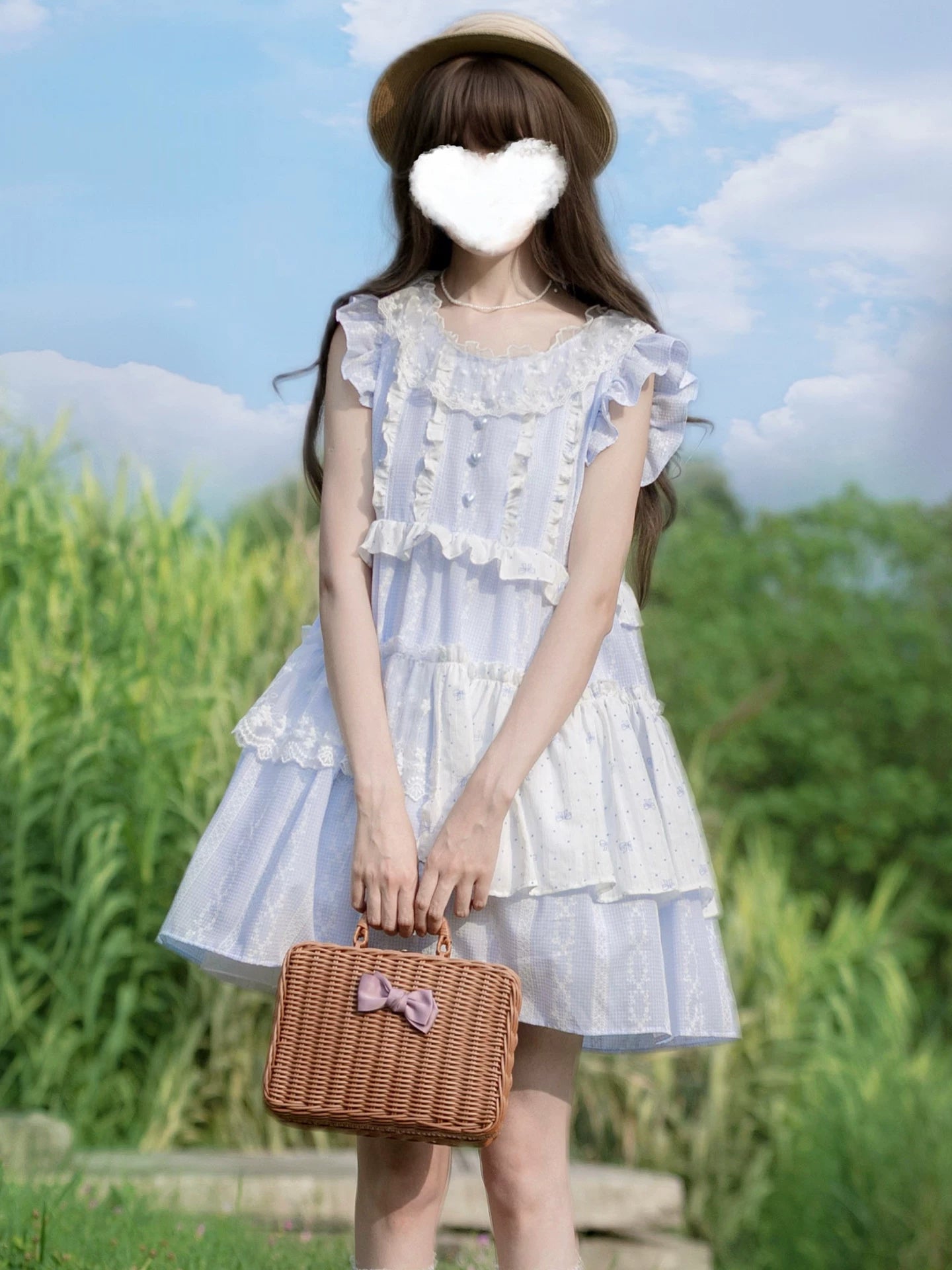 Lalah Sauce | Summer Evening Breeze | Original Design Sweet Flounce-Sleeve Doll Dress for Petite, Loose Fit Dress for Summer