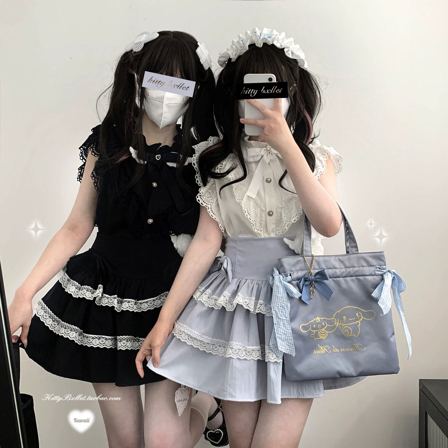 KittyBxllet Original “Girl Fantasy Wonderland” Rara Series—Mass-Produced Lace Sweetheart Mini Stand Collar, Elbow-Length Flutter Sleeves