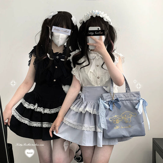 KittyBxllet Original “Girl Fantasy Wonderland” Rara Series—Mass-Produced Lace Sweetheart Mini Stand Collar, Elbow-Length Flutter Sleeves