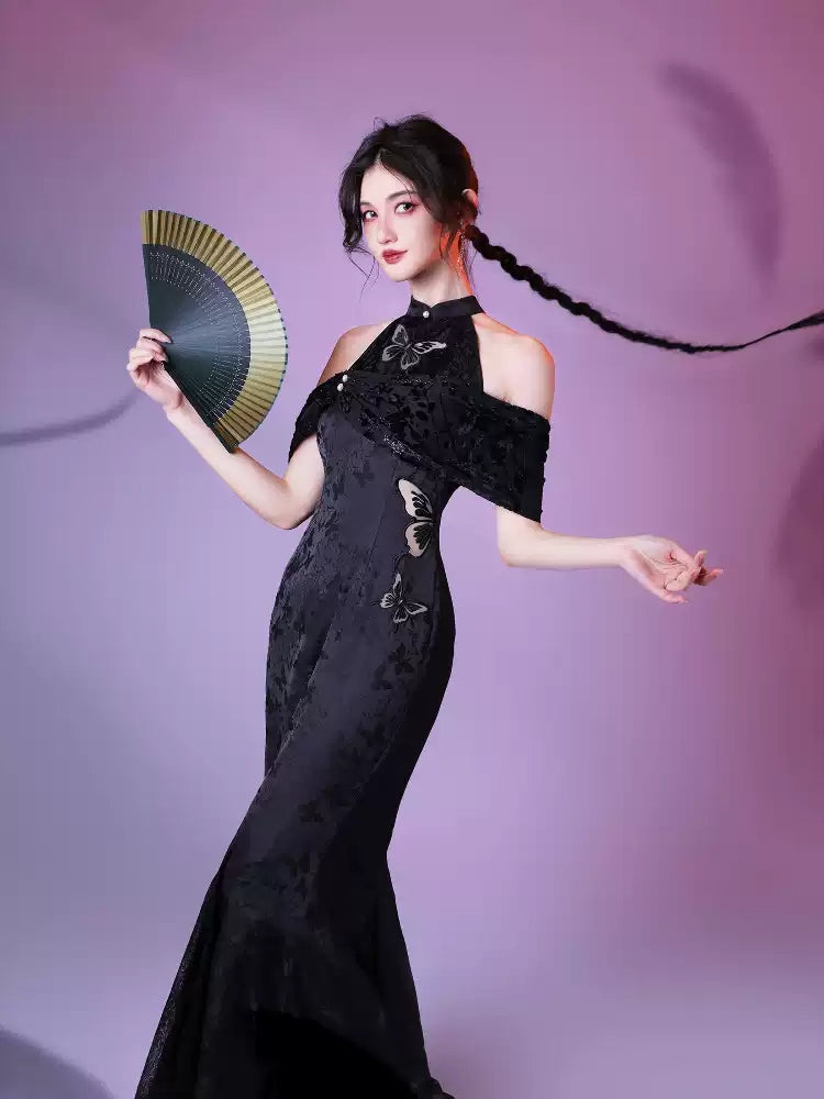 Butterfly Jacquard Fishtail Cheongsam Dress