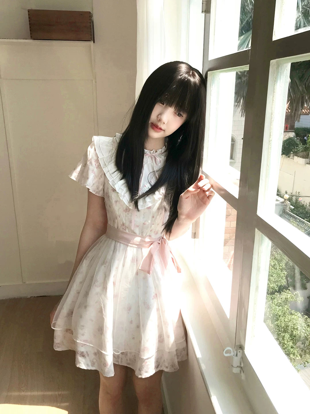 Lalac Sauce Misty Flowers Early Spring Sweet & Playful Floral Dress with 3D Lace, Cinched Waist, Tulle Mesh Short Dress for Women
