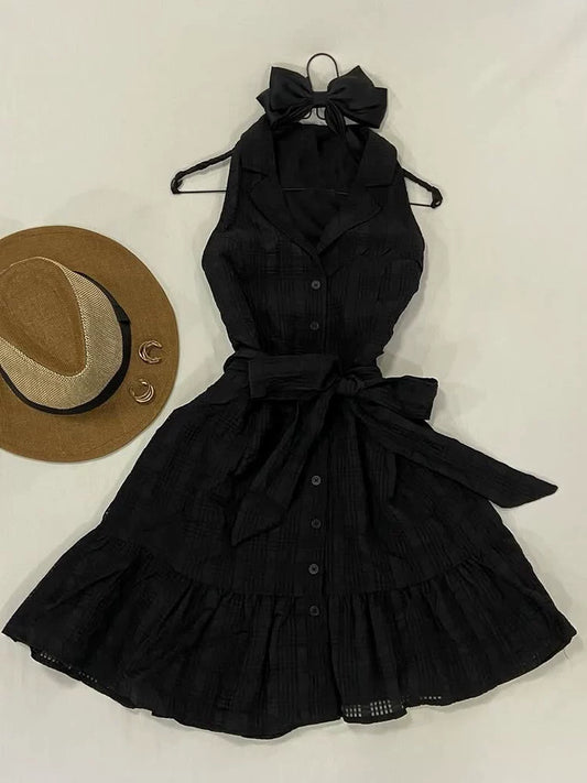 Vintage-Inspired Black Dress for Women, 2026 Summer New Arrival, Elegant Retro HNowbton-Inspired Little Black Dress