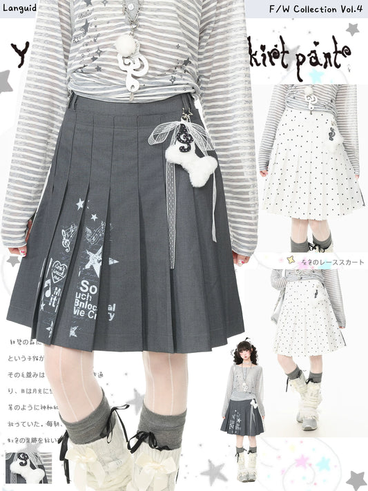 Languid Park Blue Ghost Park Polka Dot Two-Way Pleated Skirt for Women Summer Casual Short Skirt