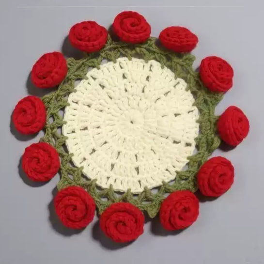 hand-crocheted rose coasters