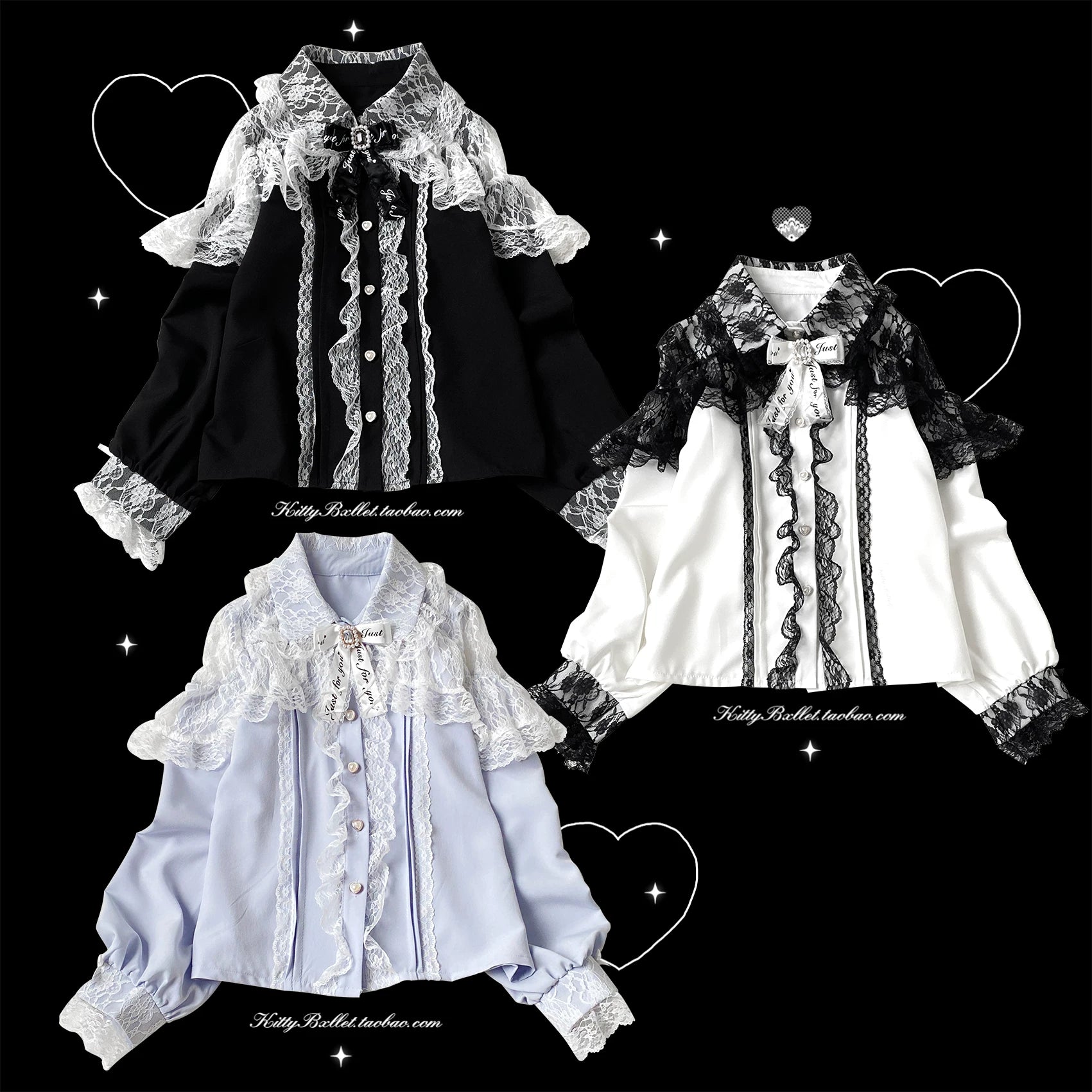 KittyBxllet Original【Koi Hime Xin Sha】Lace-Style Long Sleeve Blouse