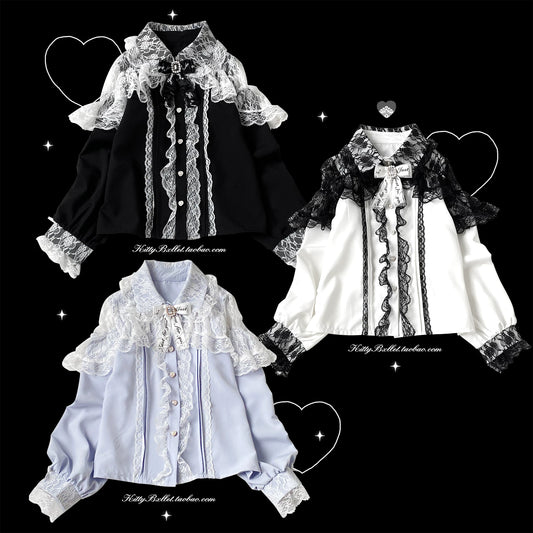 KittyBxllet Original【Koi Hime Xin Sha】Lace-Style Long Sleeve Blouse